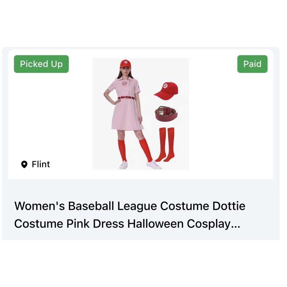 A League of Their Own Dottie Costume Women's Small Pink Dress Peaches Baseball